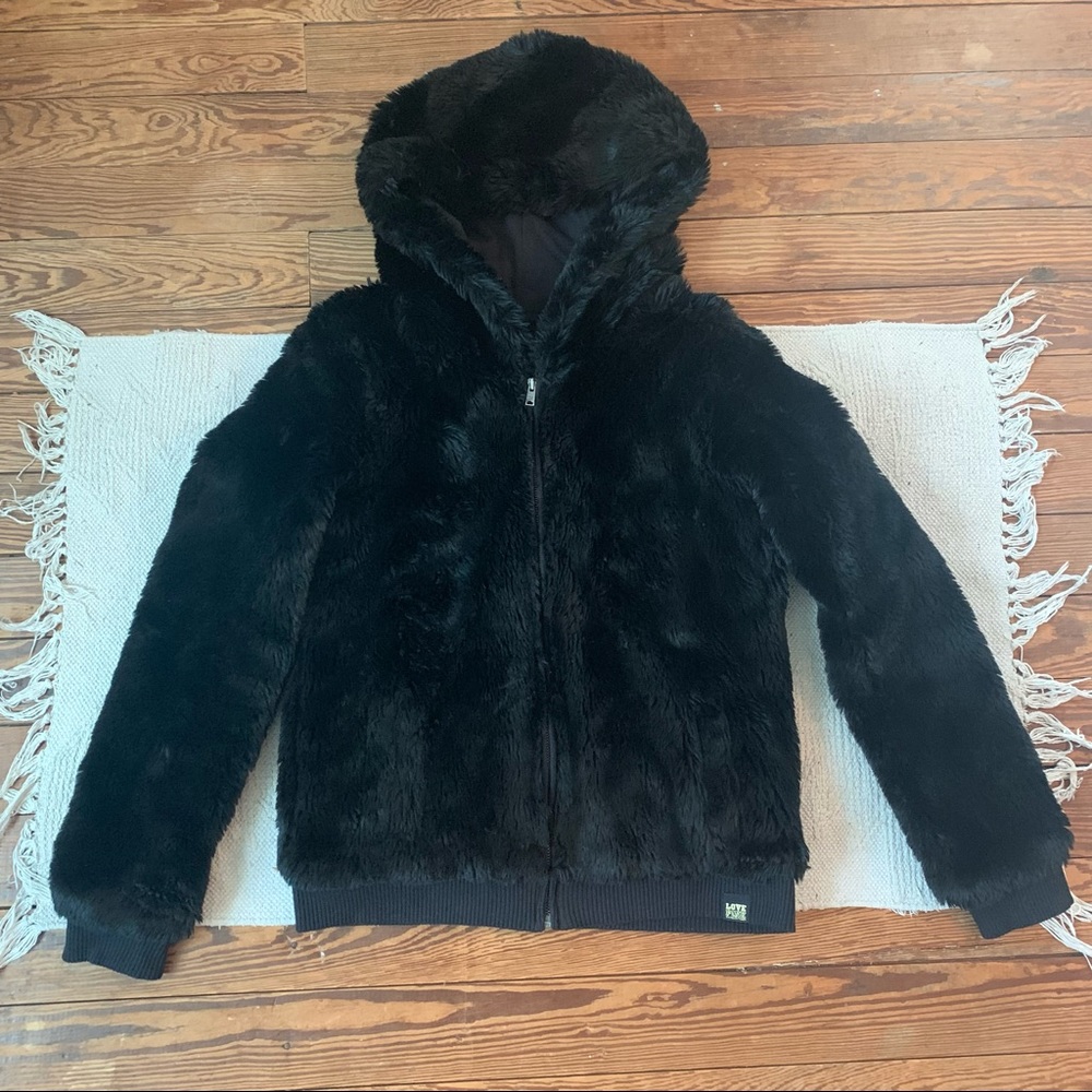 Love Pink Victoria’s Secret Fluffy Furry Black Coat